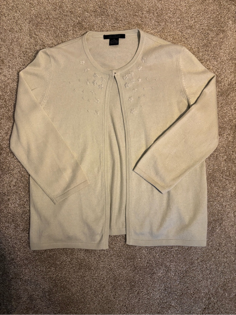 The Limited Silk Cashmere Cream Beaded Open-Front Cardigan